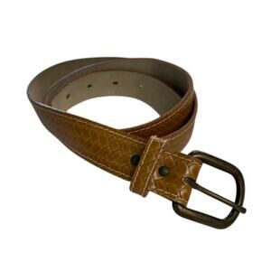 Womens Camel Tan Textured Leather Belt VTG Buckle Size Small Honey Brown Belt